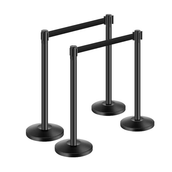 Stanchion Post, 4-Piece Stanchions with Retractable Belts, Carbon Steel Black Stanchions Queue, for Theaters, Parties