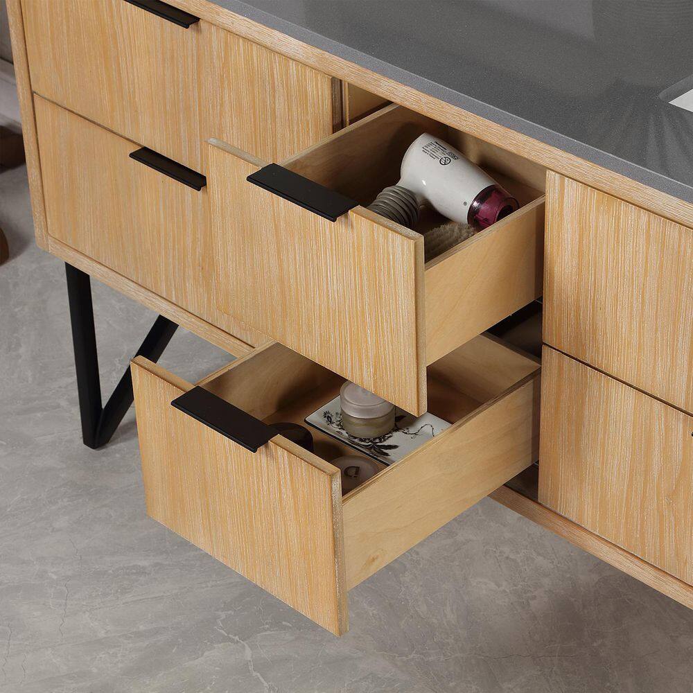 Helios 60" Double Weathered Pine Vanity with Concrete Gray Countertop