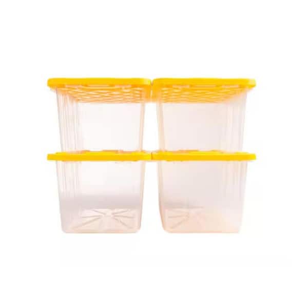 27 Gal. Tough Storage Tote in Clear with Yellow Lid (4-Pack)