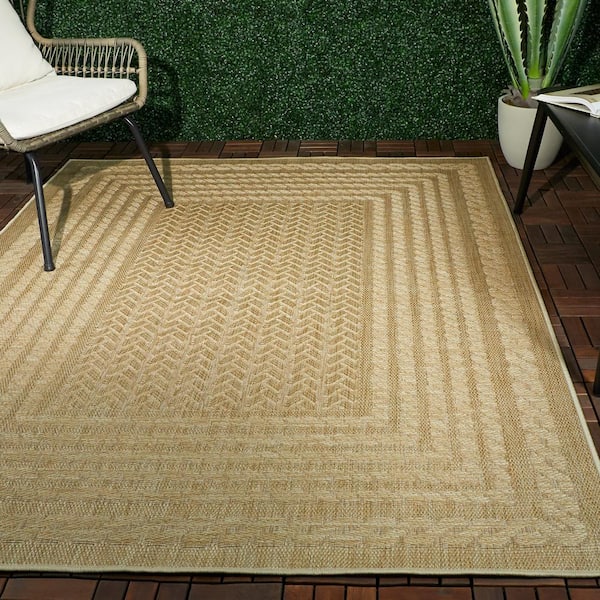 Wagner Tan 8 ft. x 10 ft. Flatweave Border Indoor/Outdoor Area Rug