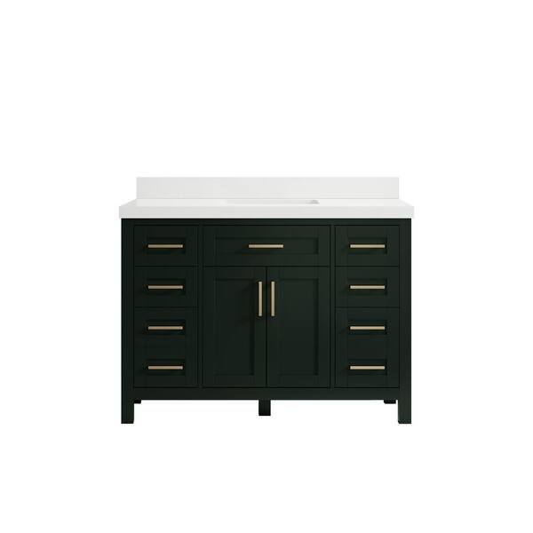 Willow Collections Cambridge 60 in. W x 22 in. D x 36 in. H Single Sink Bath Vanity in Dark Green with 2 in. White Quartz Top