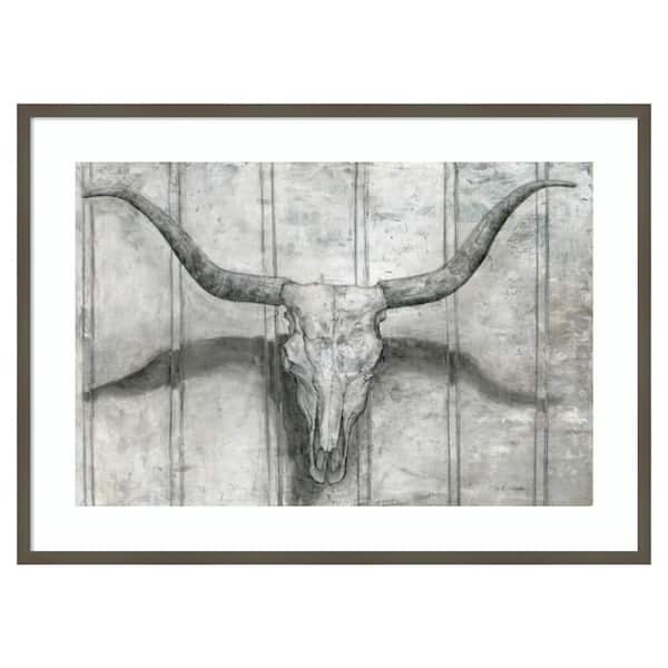 Amanti Art Longhorn by Marie Elaine Cusson 41 in. W x 30 in. H. Wood Framed Wall Art Print Framed in Gray