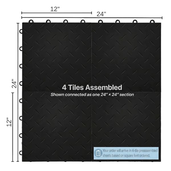 FLOORINGINC Nitro Diamond 3/8 in. Garage Tiles, Midnight Black, 12