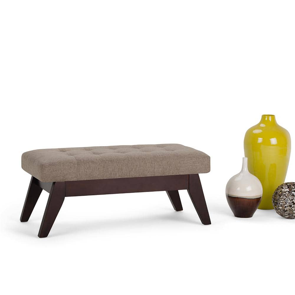 Draper 40" Wide Fawn Brown Linen Tufted Mid-Century Ottoman Bench