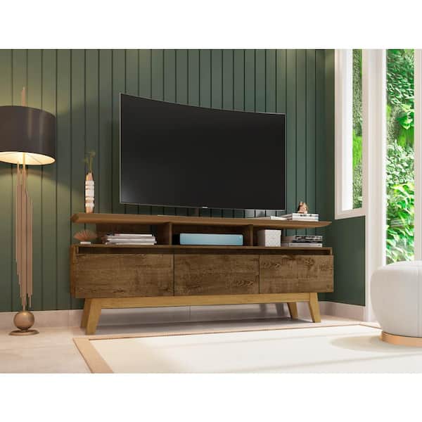Manhattan Comfort Yonkers 62.99 in. Rustic Brown TV Stand Fits TV's up to 60 in. with Storage Shelves and Cable Management