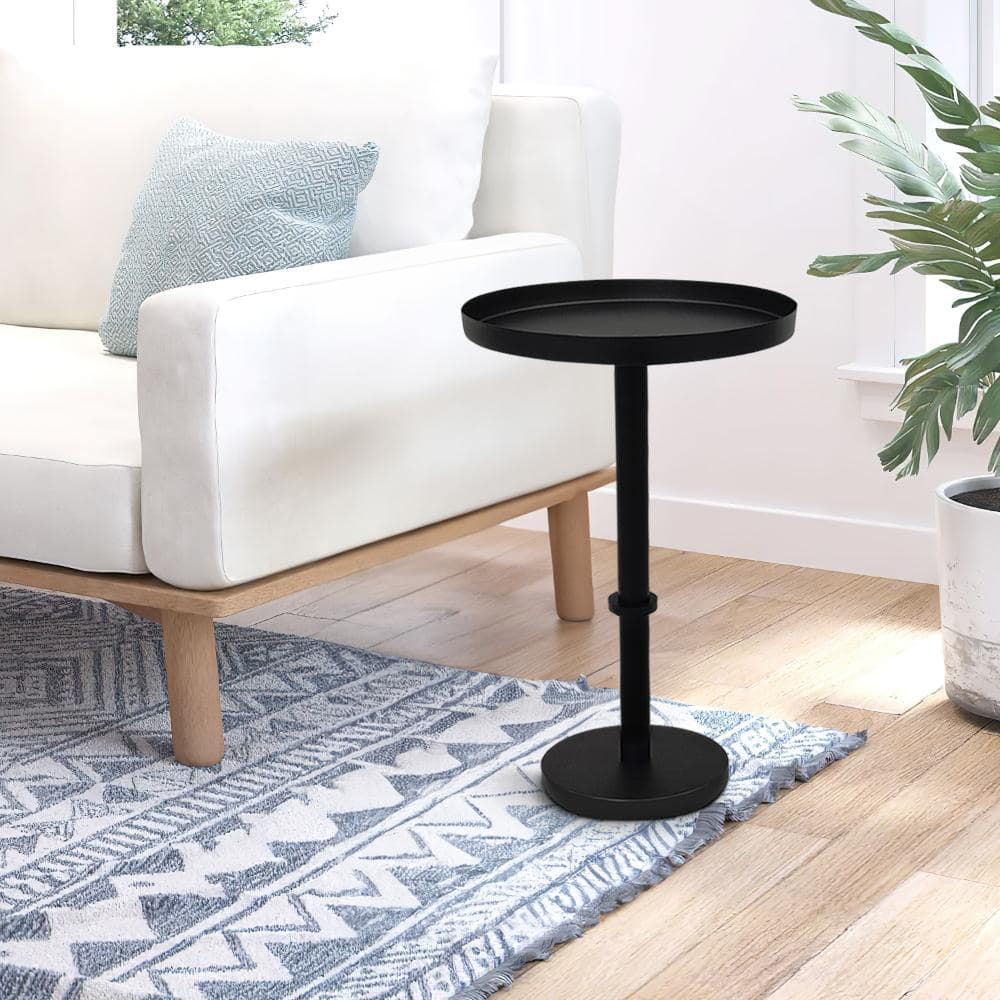 Matte Black Metal Round Tray Top Side Table