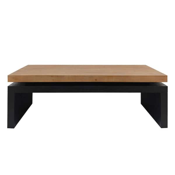 Clihome 47.6 in. Black and Natural Rectangle Wood Coffee Table 2-Tiered Wood Tabletop Table