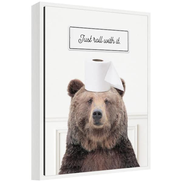 Sylvie "Bear Just Roll with It Bathroom" by Amy Peterson White Framed Art Print 18 in. x 24 in.