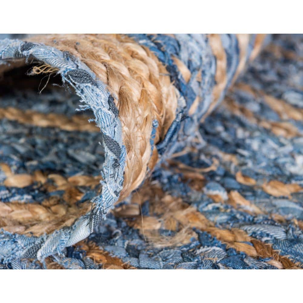 Handmade Braided Chindi 8' x 10' Blue and Natural Rectangular Rug