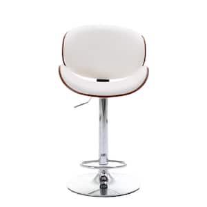 46 in. White Low Back Metal Frame Adjustable Cushioned Bar Stool with Faux Leather Seat (Set of 2)