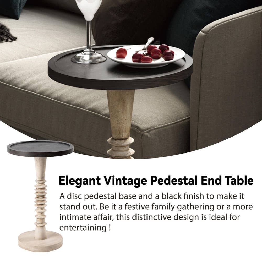 Black and White Round Wood Pedestal End Table