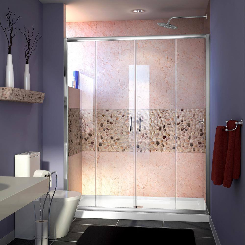 Visions 60 in. W x 30 in. D x 74-3/4 in. H Semi-Frameless Shower Door in Chrome with White Base Center Drain price history on PriceWatchPro