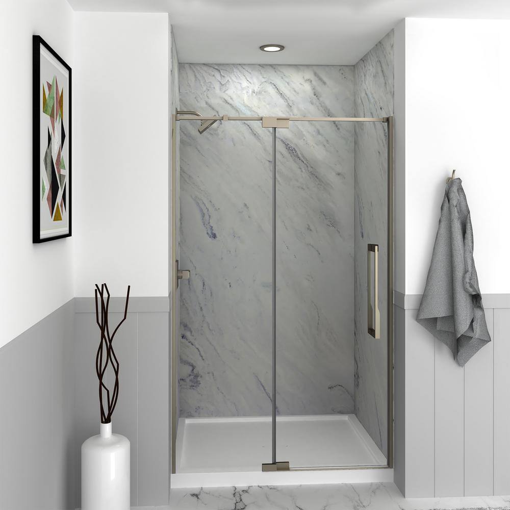 Brushed Stainless 48" x 76" Semi-Frameless Pivot Shower Door