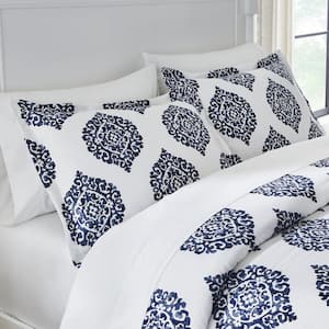 Lenora 3-Piece Blue and White Medallion Comforter Set