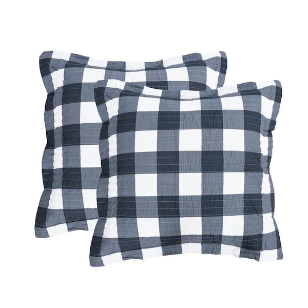LEVTEX HOME Fiori Charcoal Grey Checked Quilted Cotton Euro Sham (Set of 2)