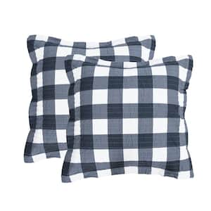 Fiori Charcoal Grey Checked Quilted Cotton Euro Sham (Set of 2)
