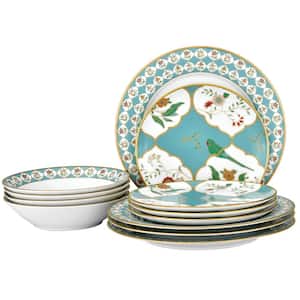Lodi's Morning 12-Piece White Porcelain (White and Blue) Set (Service for 4)