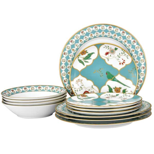 Noritake Lodi's Morning 12-Piece (White and Blue) Porcelain Dinnerware Set, Service for 4