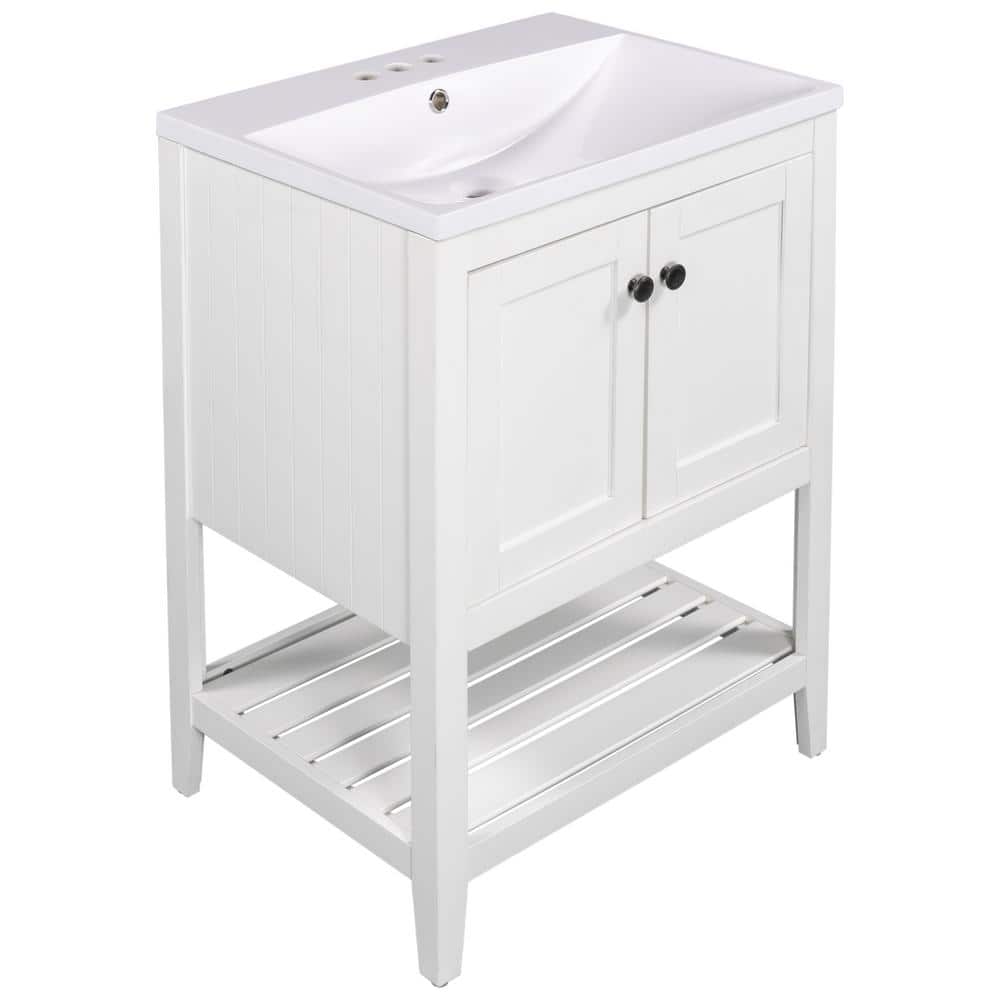 24 in. W. x 18 in. D x 33.6 in. H Freestanding Bath Vanity in White with Wh