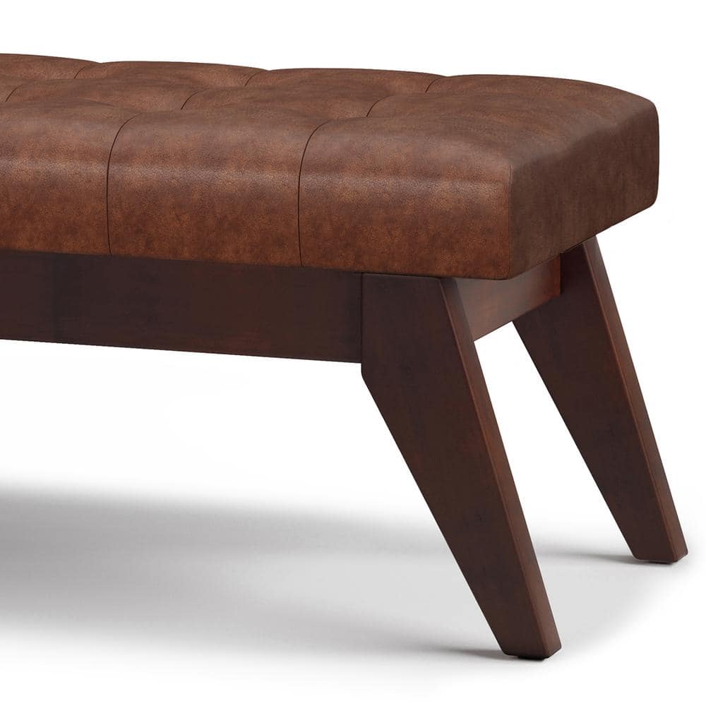 Draper 40" Distressed Saddle Brown Faux Leather Tufted Ottoman Bench