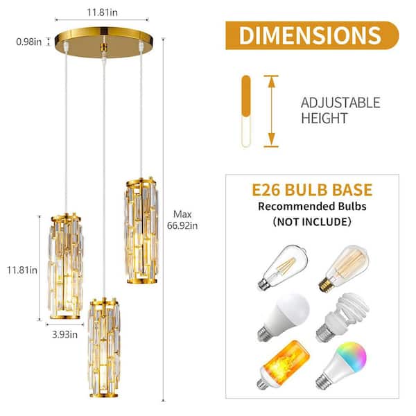 ZHLWIN Home Lighting ‎40-Watts 3-Light Gold Fixture Mini Crystal