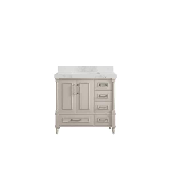Willow Collections Hudson 36 in. W x 22 in. D x 36 in. H Single Sink Bath Vanity Center in Fine Grain with 2 in. Calcutta Nuvo Qt. Top