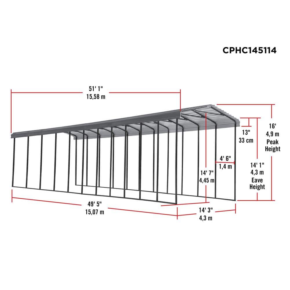 14' x 51' Charcoal Galvanized Steel RV Carport