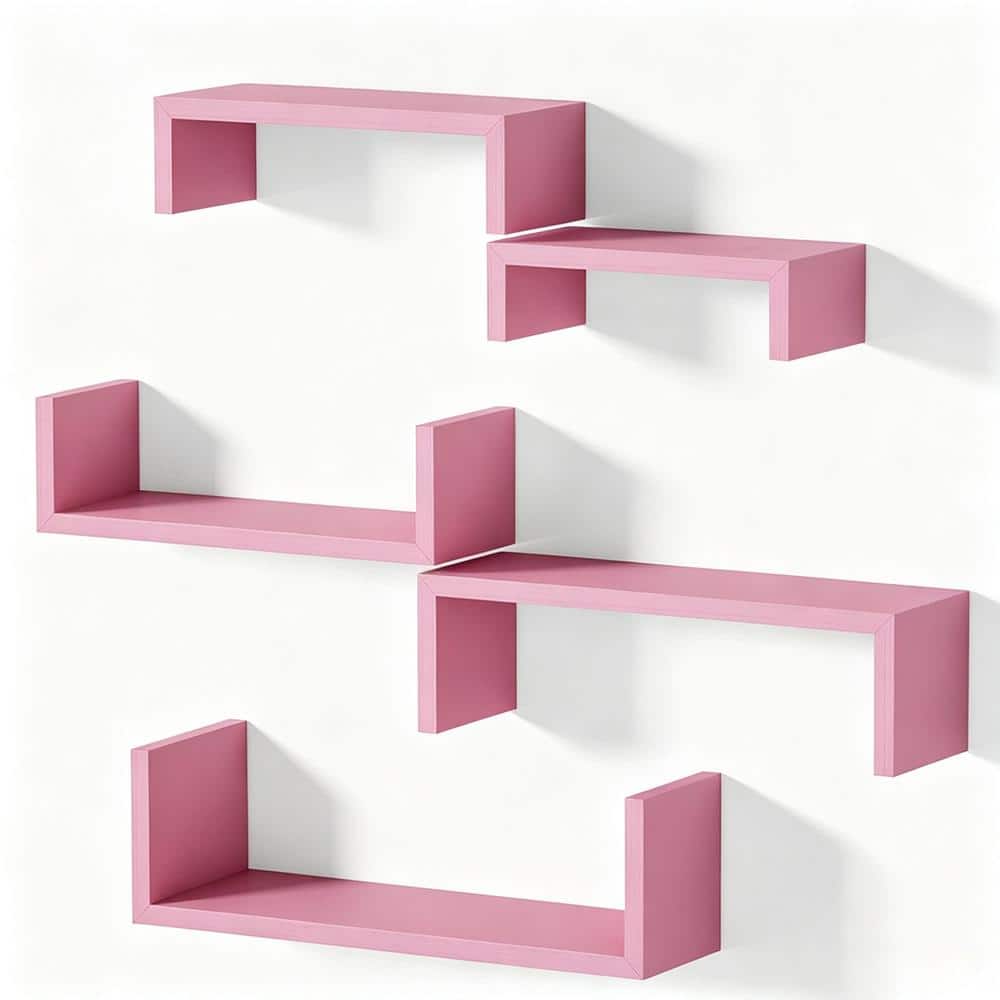 Pink Floating Wall Shelves 5-Pack Multi-Room Home Decor Storage Shelves price history on PriceWatchPro