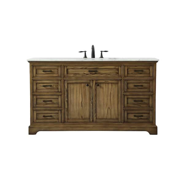 Unbranded Timeless Home 60 in. W x 21.5 in. D x 35 in. H Single Bathroom Vanity in Driftwood with White Marble