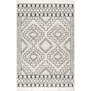 Vasiliki Moroccan Tassel Shag Off-White Doormat 2 ft. x 3 ft.  Area Rug