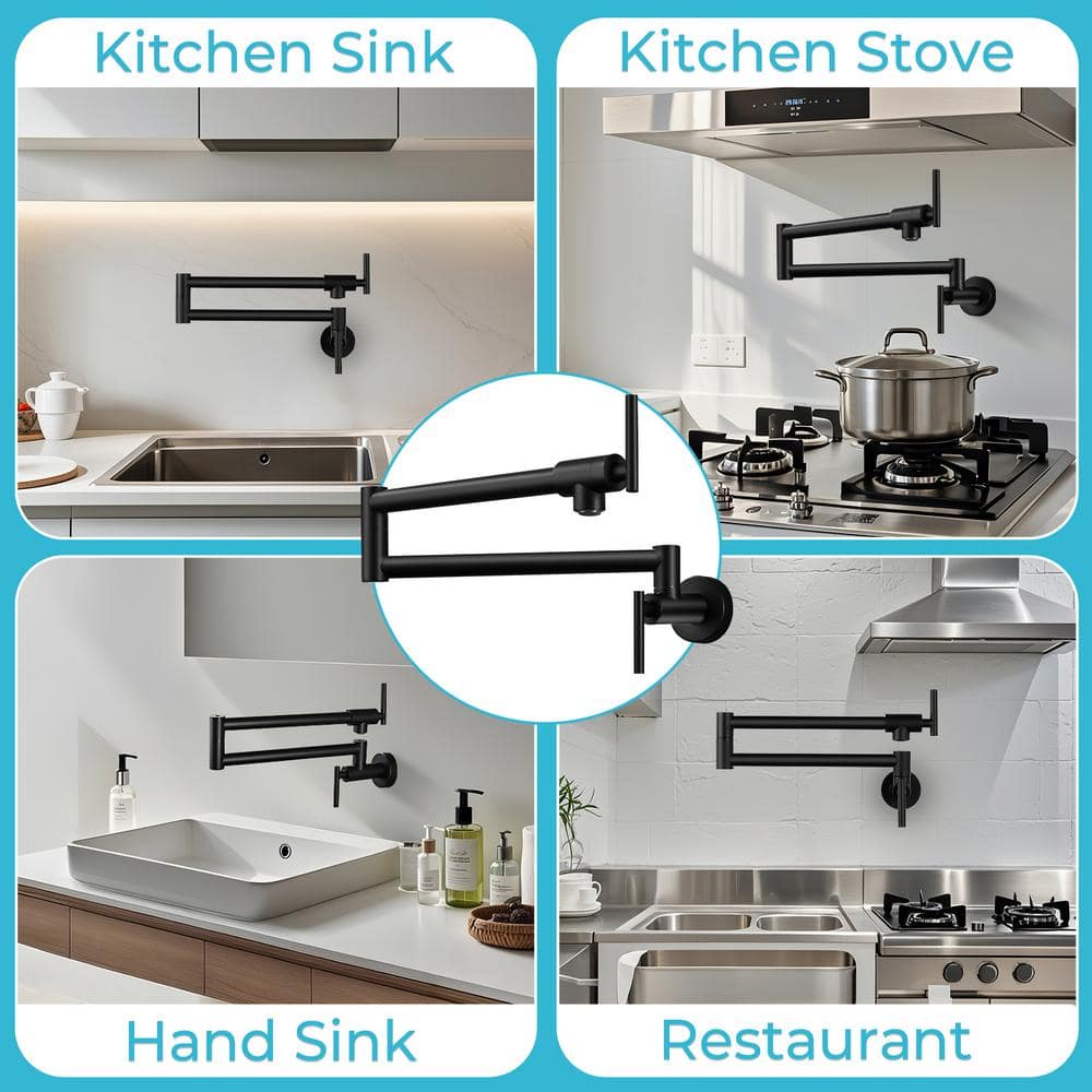 Matte Black Stainless Steel Wall Mount Pot Filler Faucet