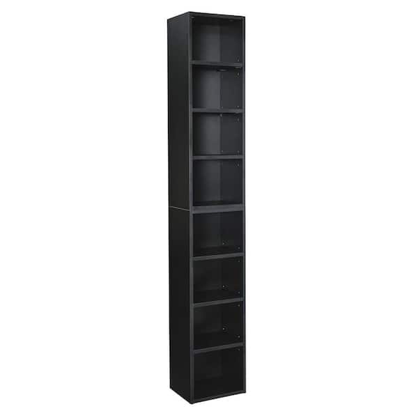 8-Cube Media Storage Tower Rack, Freestanding Accent Bookcase Display Cabinet with Adjustable Shelves in Black