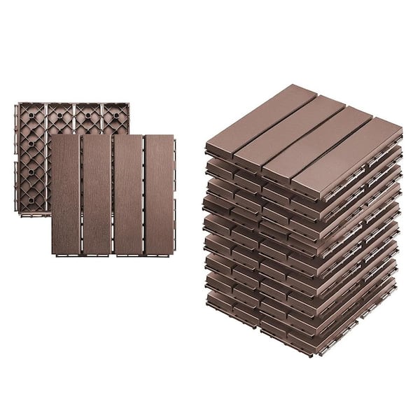 Afoxsos 1 ft. x 1 ft. Plastic PVC Interlocking Deck Tiles All Weather for Indoor and Outdoor Flooring in Coffee-(9-Pack)