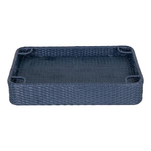 Navy 36 in. x 24 in. Wicker Floating Durable and Sturdy Aluminum Frame Pool Accessory Tray