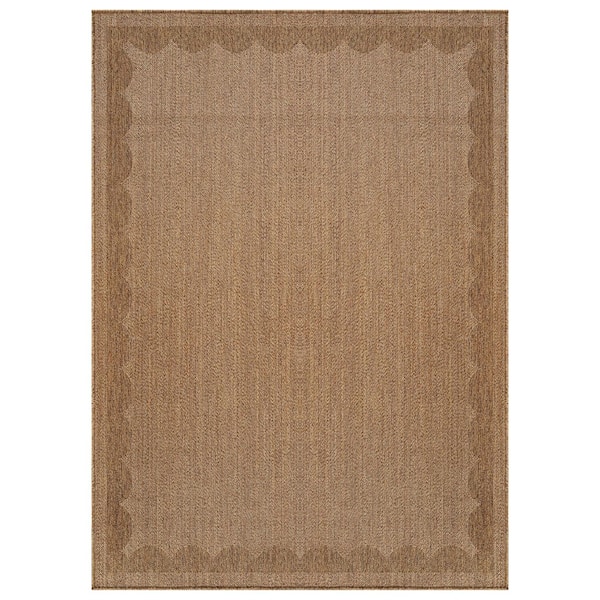 Scallop Border Natural/Jute Easy-Care Indoor/Outdoor Flat Woven Area Rug 7 ft. 10 in. x 10 ft. Natural