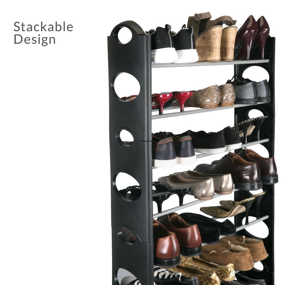 Black 10-Tier Stackable Plastic Shoe Rack