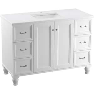 Damask 49 in. W x 22 in. D x 35 in. H Single Sink Freestanding Bath Vanity in Linen White with White Quartz Top