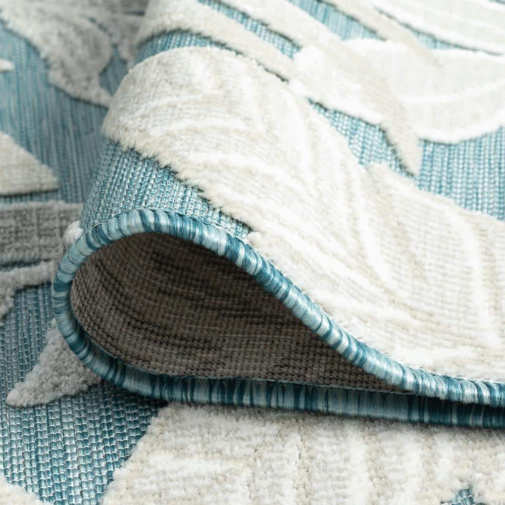 Aqua Floral Bliss 5' x 7' Synthetic Reversible Area Rug