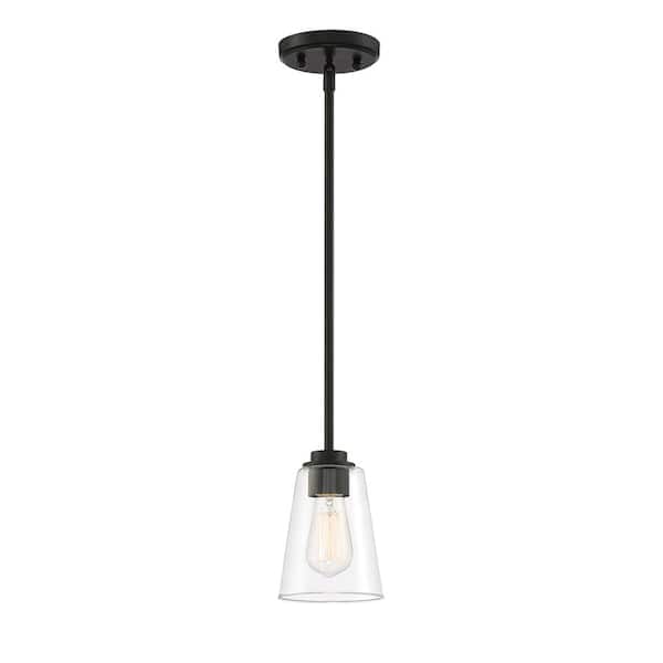 Westin 60-Watt 1-Light Matte Black Industrial Pendant Light with Clear Glass Shade and No Bulbs Included