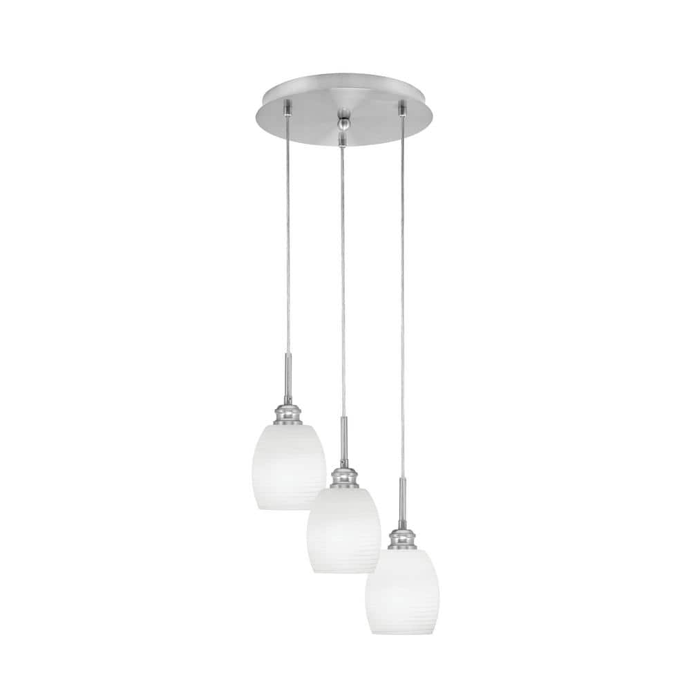 Savannah 11.25 in. 3-Light Brushed Nickel Cord Pendant Light White Linen Gl