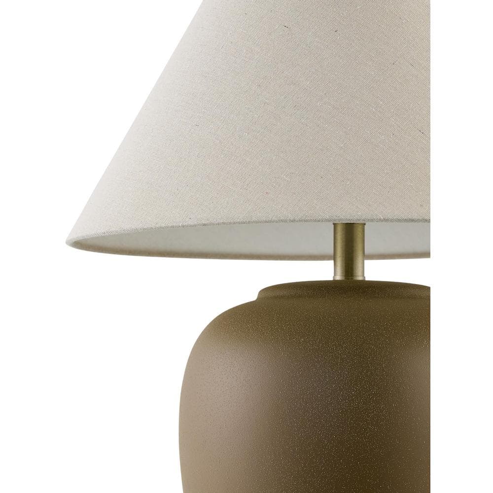 Eustacia Brown Ceramic Table Lamp with Beige Linen Shade