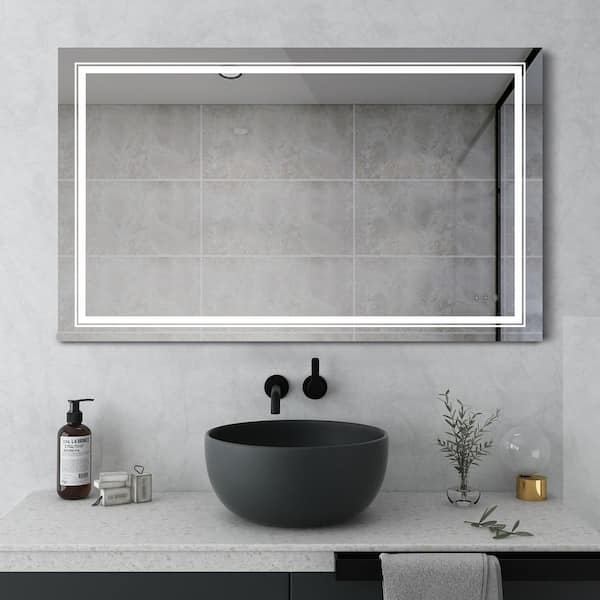 MEDUNJESS KARA 60 in. W x 36 in. H Large Rectangular Frameless anti fog wall mount LED Light Bathroom Vanity Mirror in Clear