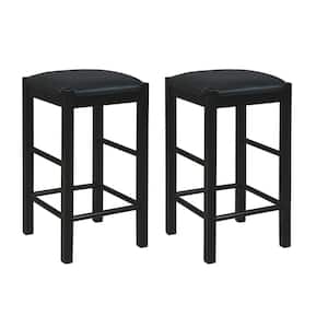 Tahoe 25 in. Black Backless Wood Counter Stool with Faux Leather Seat Set of 2