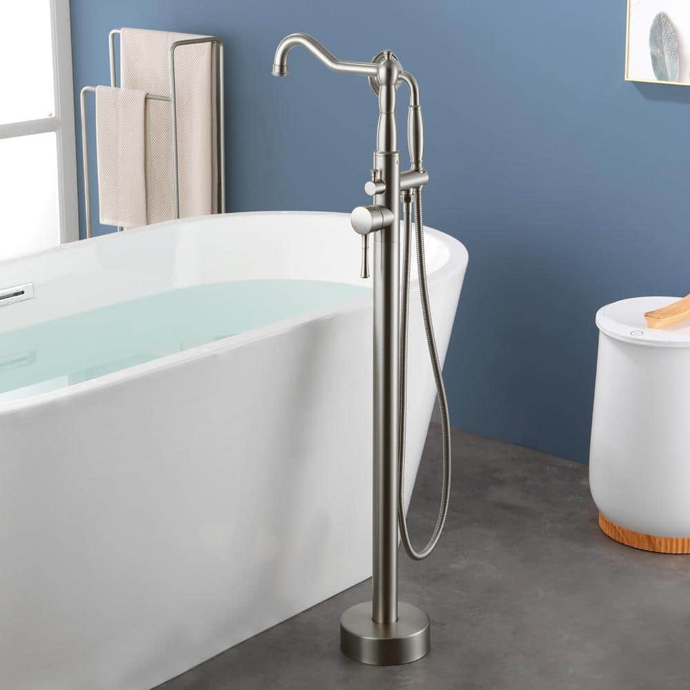 Brushed Nickel Freestanding Tub Faucet with Hand Shower