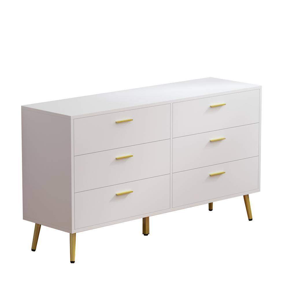 FUFU&GAGA 6-Drawers White Wood Chest of Drawer Accent Storage Cabinet ...