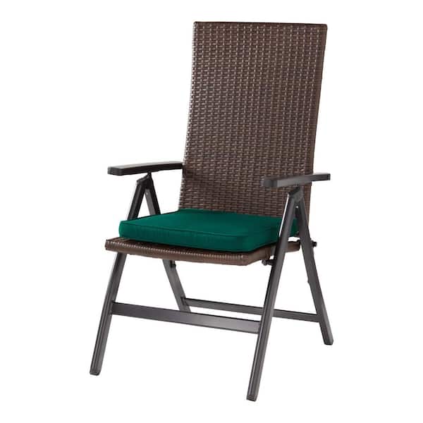 Greendale Home Fashions Outdoor PE Wicker Foldable Reclining Chair with Sunbrella Forest Green Seat Pad