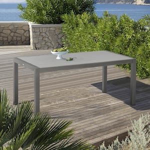 Solana Cosmos Grey Rectangular Aluminum Outdoor Dining Table with Wood Top