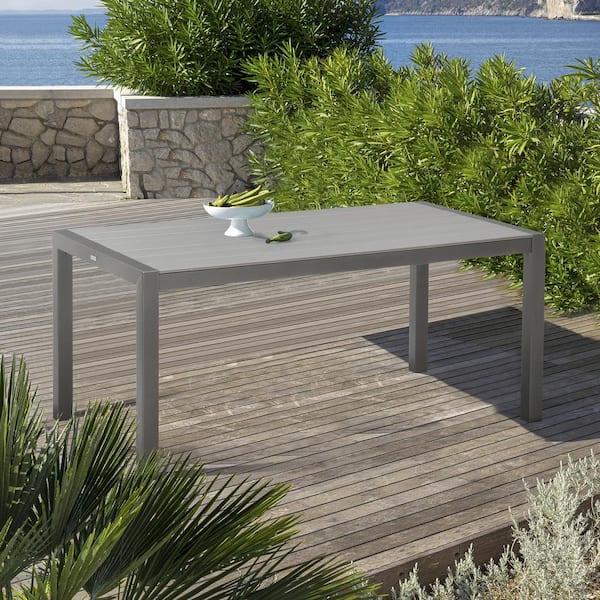 Armen Living Solana Cosmos Grey Rectangular Aluminum Outdoor Dining Table with Wood Top