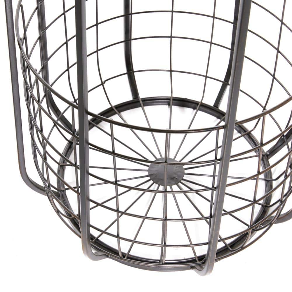 Compact Industrial Black Metal & Wood Accent Table with Basket Storage