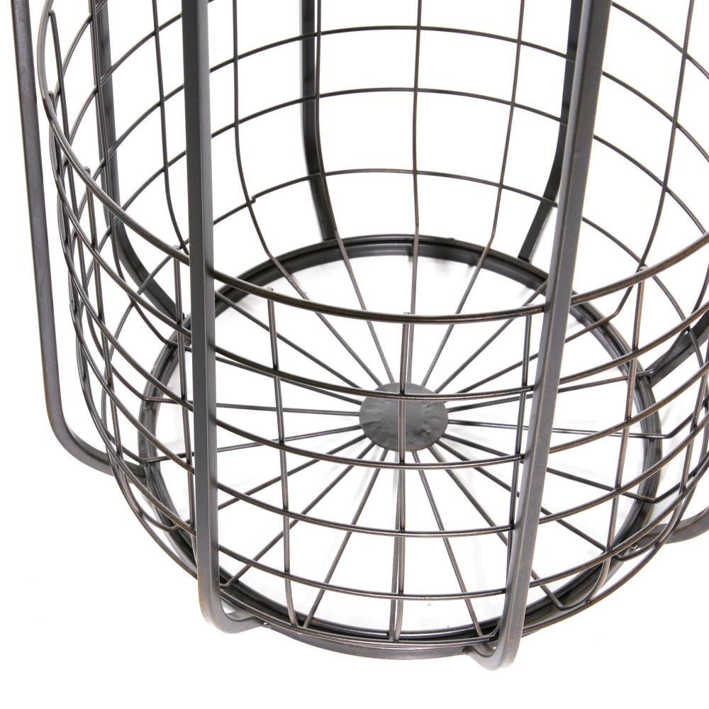 Compact Industrial Black Metal & Wood Accent Table with Basket Storage
